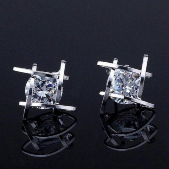 NEW Round Solitaire Caged Diamond Stud Earrings - Picture 1 of 12